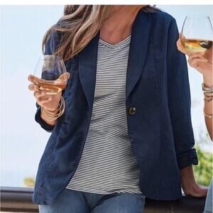 SOFT SURROUNDINGS Vici Linen Blend Blazer in Navy Blue 2XL